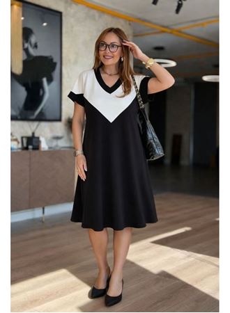 Kadın Kısa Kollu V Yakalı Kısa Modal Elbise