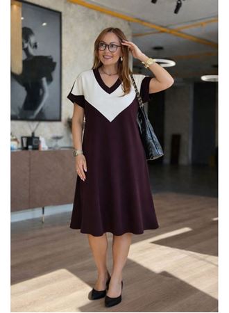 Kadın Kısa Kollu V Yakalı Kısa Modal Elbise