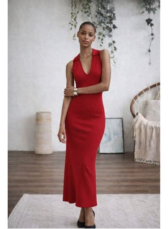 Kadın Kolsuz V Yakalı Uzun Triko Elbise