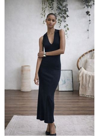 Kadın Kolsuz V Yakalı Uzun Triko Elbise