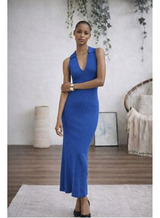 Kadın Kolsuz V Yakalı Uzun Triko Elbise