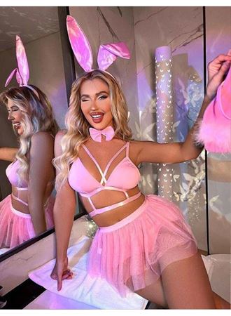 Pembe Tütü Etekli Fantezi Tavşan Kostümü