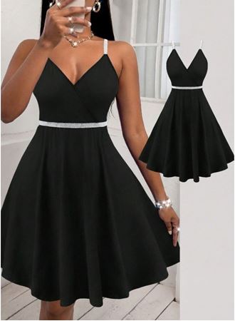 Kadın Sırttan çapraz Detaylı V Yakalı Kısa Kiloş Janjan Krep Elbise