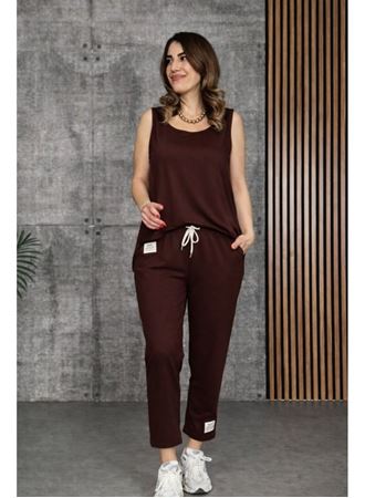 Kadın Askılı Yuvarlak Yaka Viskon Iki Iplik Bluz Ve Eşofman Altı Ikili Takım