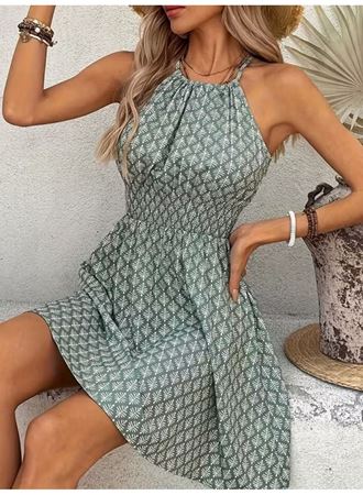 Kadın Omuzlardan Açık Boyun Arkasından Bağcıklı Beli Lastikli Kısa Süprem Elbise