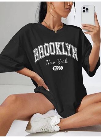 Kadın Brooklyn New York Baskılı Oversize Tshirt