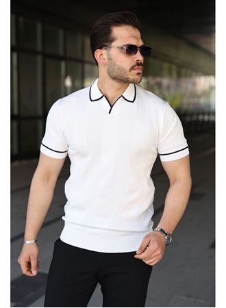 Erkek Dokulu Desen Yakalı Kısa Kollu Tişört