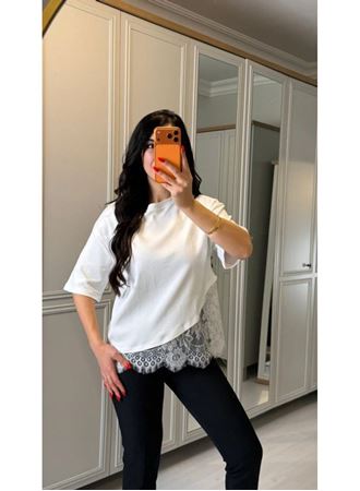 Kısa Kollu Bısıklet Yakalı Dantel Detaylı Vıskon ıkı ıplık Bluz