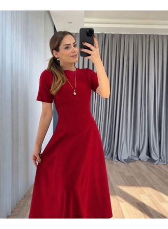 Kadın Kısa Kollu Bisiklet Yaka Maksi Boy Ithal Krep Elbise