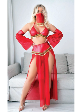 Kırmızı Peçeli Seksi Dansöz Kostümü