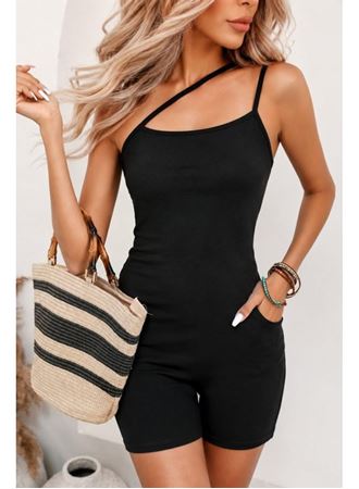 Kadın Asimetrik Askılı Mini Kaşkorse Bodycon Tulum