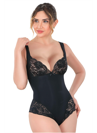 Siyah MI Emay 2947 Dantelli Agraflı Body Korse
