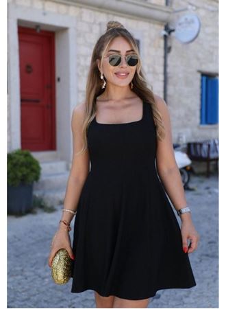 Kadın Askılı Kare Yakalı Kısa Modal Elbise