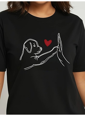Kadın Kısa Kollu Bisiklet Yaka Köpek Baskılı Viskon Bluz