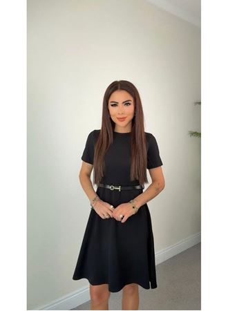 Kadın Kısa Kollu Belden Kemerli Modal Elbise