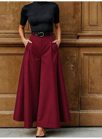 Kadın Yüksek Bel Kemerli Double Kumaş Palazzo Pantolon