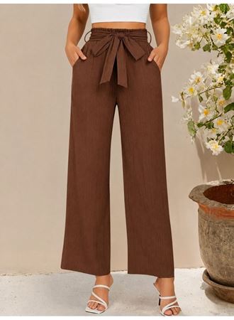 Kadın Yüksek Bel Lastikli Bağcıklı Uzun Geniş Kesim Detaylı Krinkıl Pantolon