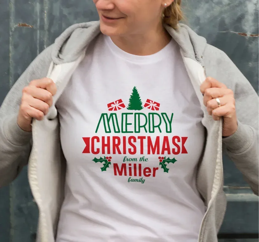 Yılbaşı Merry Christmas Miller Baskılı Oversize Bisiklet Yaka T-shirt - Beyaz