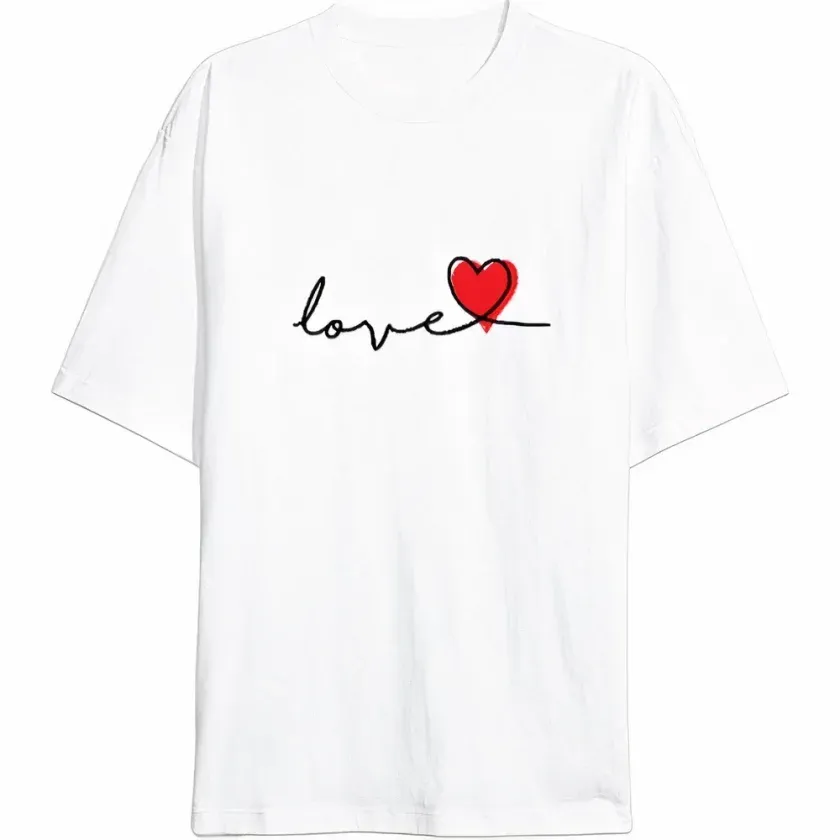 14 Şubat Tişört Sevgililer Günü İçin Özel Tasarım Love Baskılı T-shirt - Beyaz