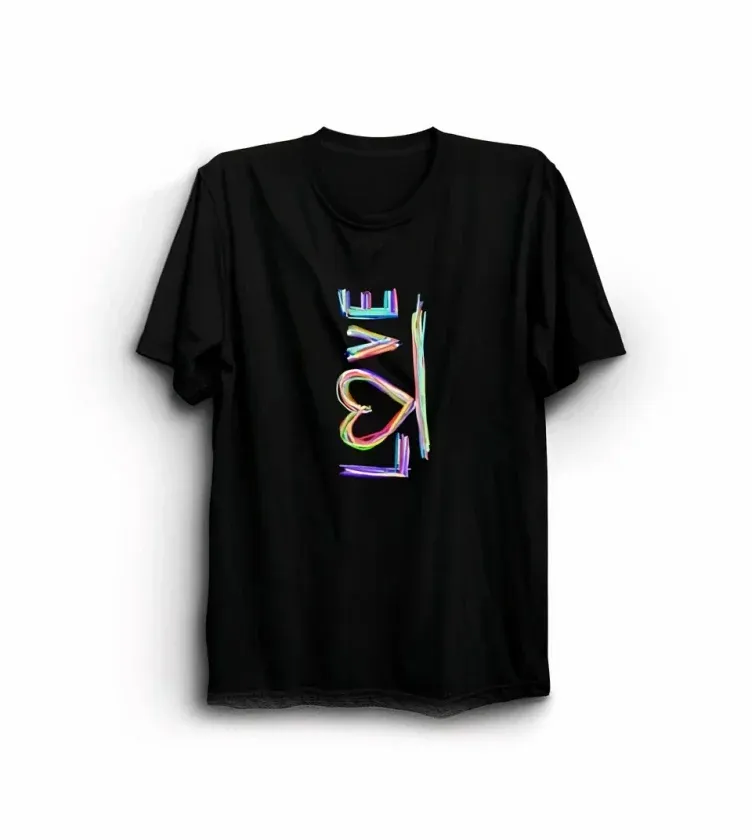 14 Şubat Sevgililer Günü Love Baskılı Oversize Bisiklet Yaka T-shirt - Siyah