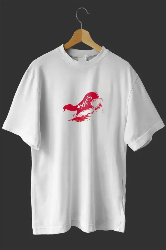 1 Mayıs Emekçiler Günü Baskılı Oversize Bisiklet Yaka T-shirt - Beyaz