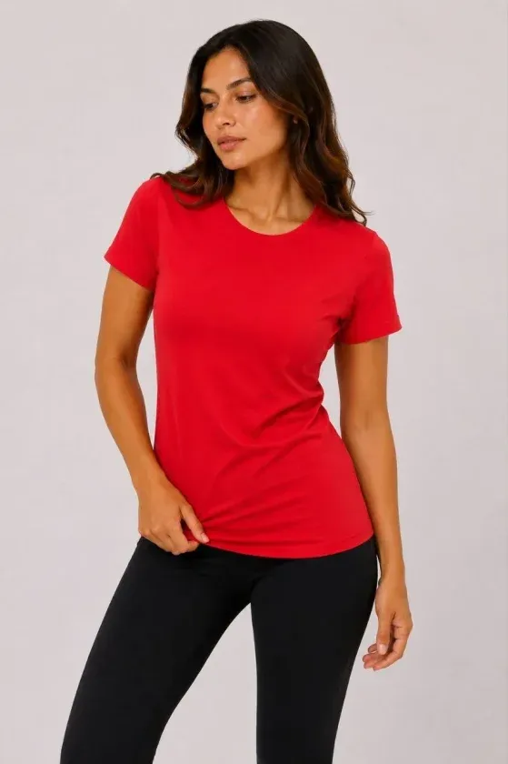 Basic Tişört Bisiklet Yaka Kısa Kol Günlük Yazlık Slim Fit T-Shirt - Kırmızı