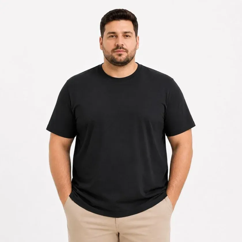 Erkek Battal Big Size Basic Tişört Bisiklet Yaka Rahat Kalıp T-Shirt - Siyah