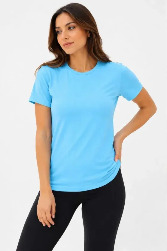 Basic Tişört Bisiklet Yaka Kısa Kol Günlük Yazlık Slim Fit T-Shirt - Turkuaz