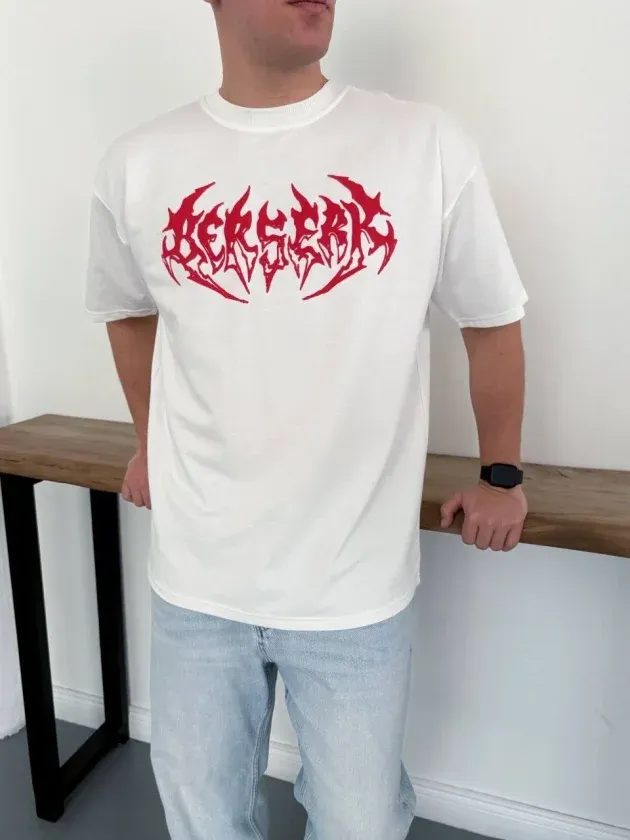 Erkek Baskılı T-Shirt Yazlık Kısa Kol Bisiklet Yaka Rahat Kalıp Tişört - Beyaz
