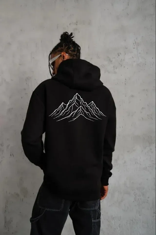 Erkek Nihilist Penguen Özel Tasarım Oversize Kapüşonlu Sweatshirt - Siyah