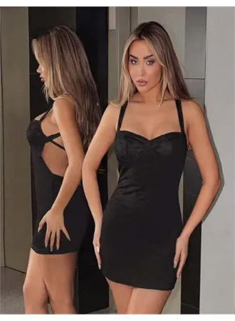 Şık Tasarım Sırt Dekolteli Siyah Mini Club Elbisesi