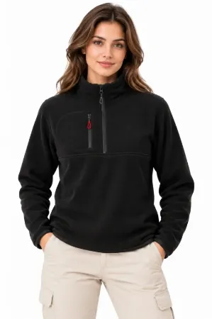 Polar Dik Yaka Yarım Fermuarlı Fermuarlı Göğüs Cepli Regular Fit Kışlık Sweatshirt - Siyah