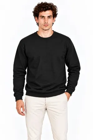 Erkek Bisiklet Yaka İçi Şardonlu 2 İplik Düz Uzun Kollu Regular Fit Sweatshirt - Siyah