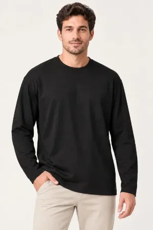 Erkek Modal Yumuşak Dokulu Bisiklet Yaka Uzun Kollu Tişört Sweatshirt - Siyah