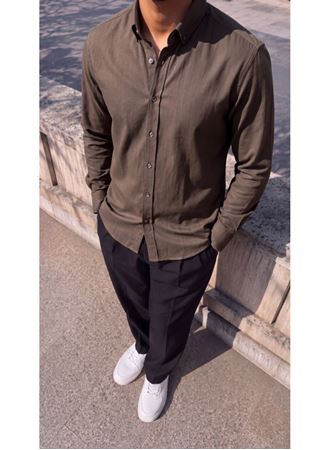 Erkek Standart Kesim Gabardin Kumaş Uzun Kollu Gömlek
