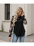 Kadın Uzun Kollu Bisiklet Yakalı Kolun çiçek Desenli Viskon Iki Iplik Bluz