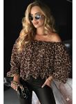 Kadın Madonna Yaka Bağcıklı Leopar Desen Detaylı şifon Bluz