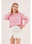 Çift Çizgi Geçişli Düğmeli Pembe Gömlek