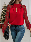 Kadın Uzun Kollu Göğüs Pencere Detay Yaka Boğazlı Kolları Tüllü Sandy Bluz