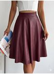 Kadın Yüksel Bel Deri Kloş Etek