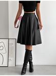 Kadın Yüksel Bel Deri Kloş Etek