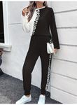 Kadın Uzun Kollu Bisiklet Yaka çift Renkli Viskon Iki Iplik Bluz Ve Pantolon Ikili Takım