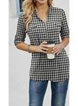 Kadın Uzun Kollu Hakim Yaka Yakadan Fermuarlı Geometrik Desenli Süprem Bluz