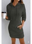 Kadın Uzun Kollu Kapşonlu Cepli Mini Peluş Elbise
