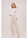 Cepli Bağlama Detaylı Keten Ekru Pantolon
