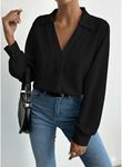 Kadın V Yaka Uzun Kollu Mosskrep Kumaş Bluz