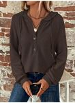 Kadın Uzun Kollu Kapşonlu önü Düğmeli Ve Bağcıklı Waffle Bluz