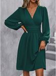 Kadın Uzun Kollu Kruvaze Yakalı Bel Korsajlı Mini Elbise