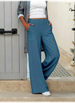 Kadın Beli Lastikli Cepli Palazzo Aerobin Pantolon