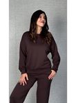 Kadın Uzun Kollu Bisiklet Yaka Viskon Iki Iplik Bluz Ve Pantolon Ikili Takım